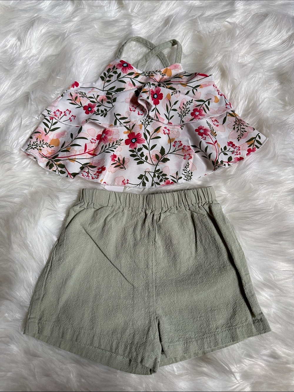 SHEIN Light Olive Girls' Elastic-Waist Bermuda Shorts